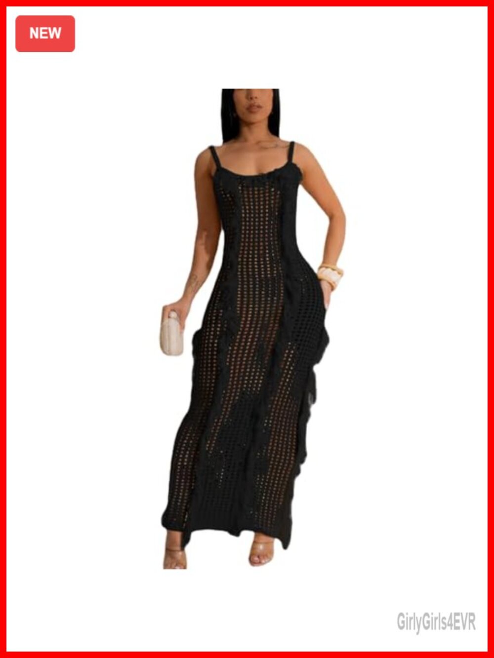 Crochet Knitted Beach Skirt Sleeveless Suspender Tassel Open Back Cover-Up